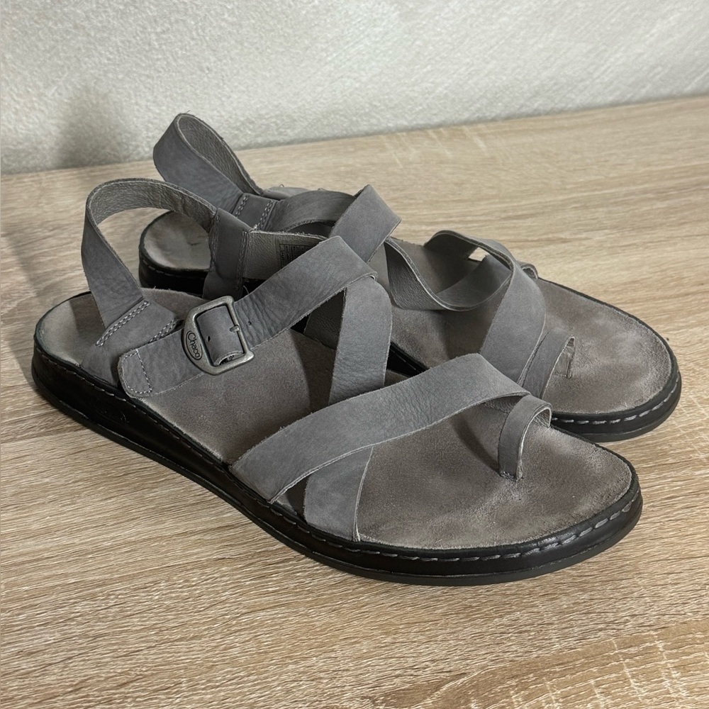 Chaco Wayfarer Loop Grey Leather Flat Samdals Women Size 11